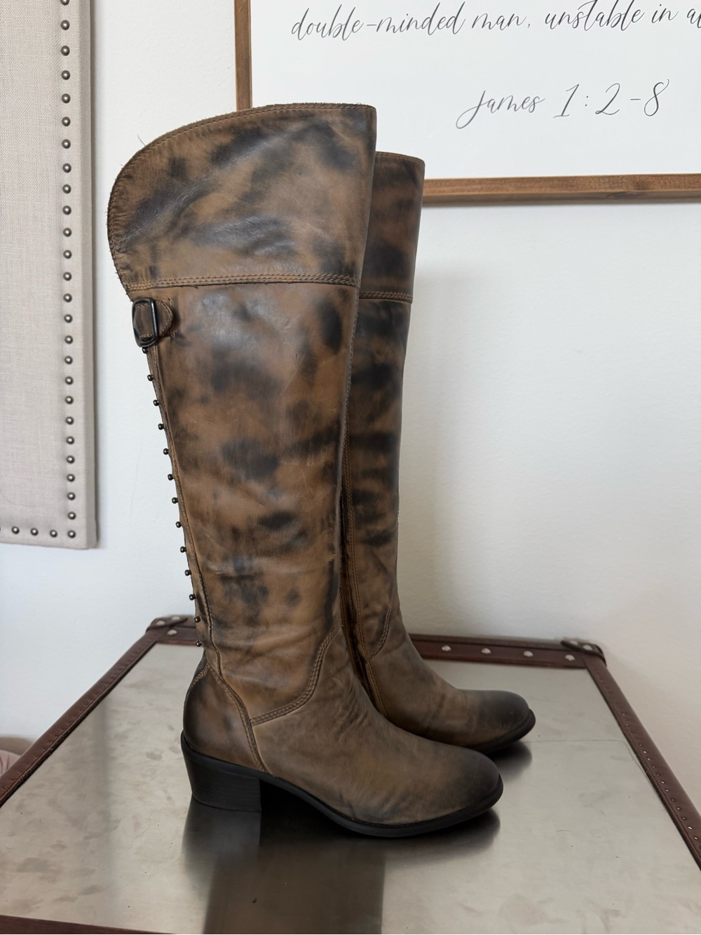 Womens Vince Camuto Bilco Tall Riding Boots Brown Leather, Size US 8 B